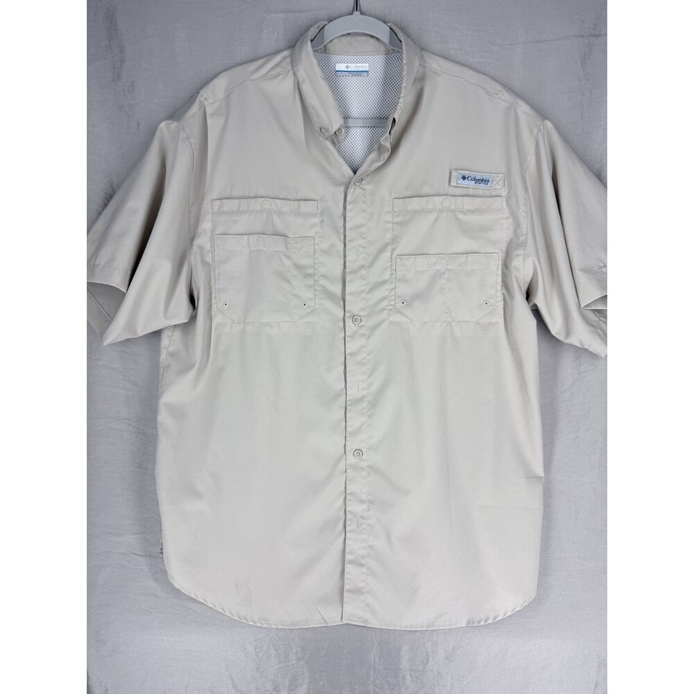 Columbia PFG Mens Fishing Shirt Medium Button Up Beige